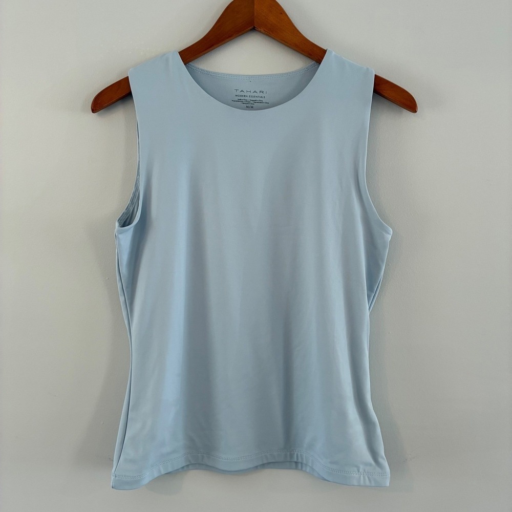 Tahari Tank Top Wom M Blue Modern Essentials Sleeveless Crew Neck Stretch Office